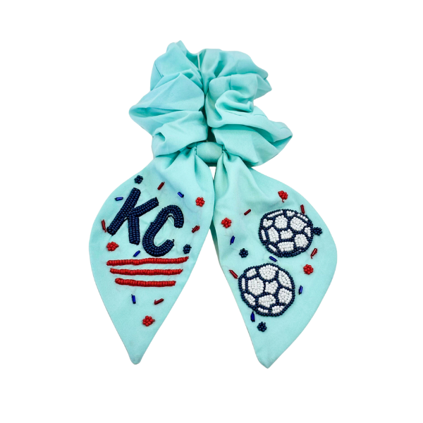 Teal Beaded KC Soccer Ball Scrunchie