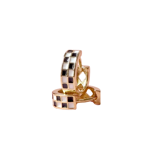 Black & White Checkered Huggie Hoop Earrings