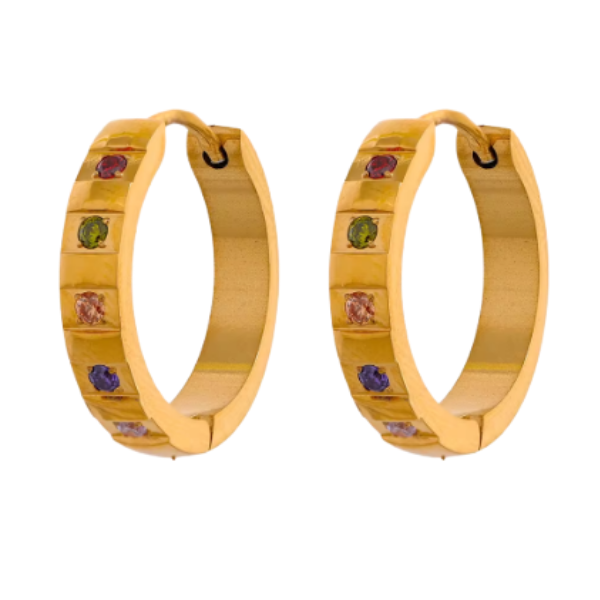 Colorful Bezel Studded Clicker Hoop Earrings