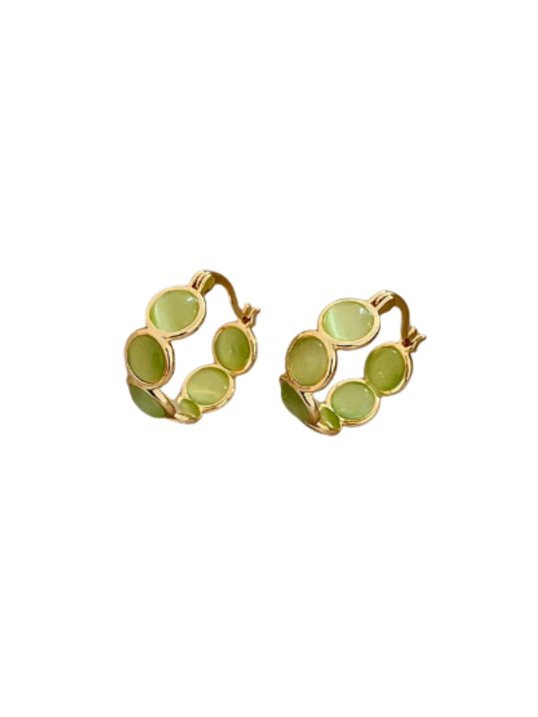 Round Green Opal Hoop Earrings