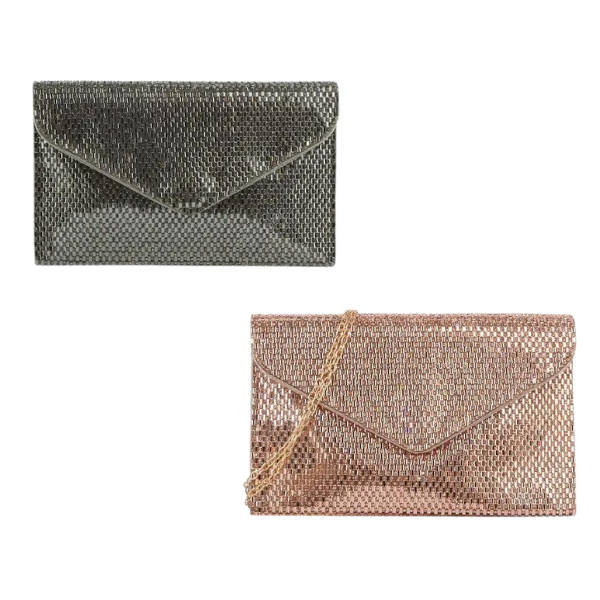 Metallic Rhinestone Envelope Clutch