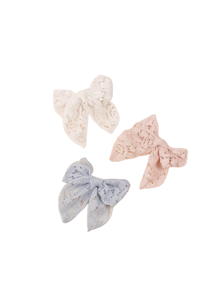 3pc Pastel Lace Bow Clip Set