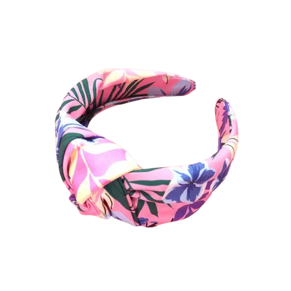 Tropical Flowers Top Knot Headband - Pink – EB and Co display picture 1