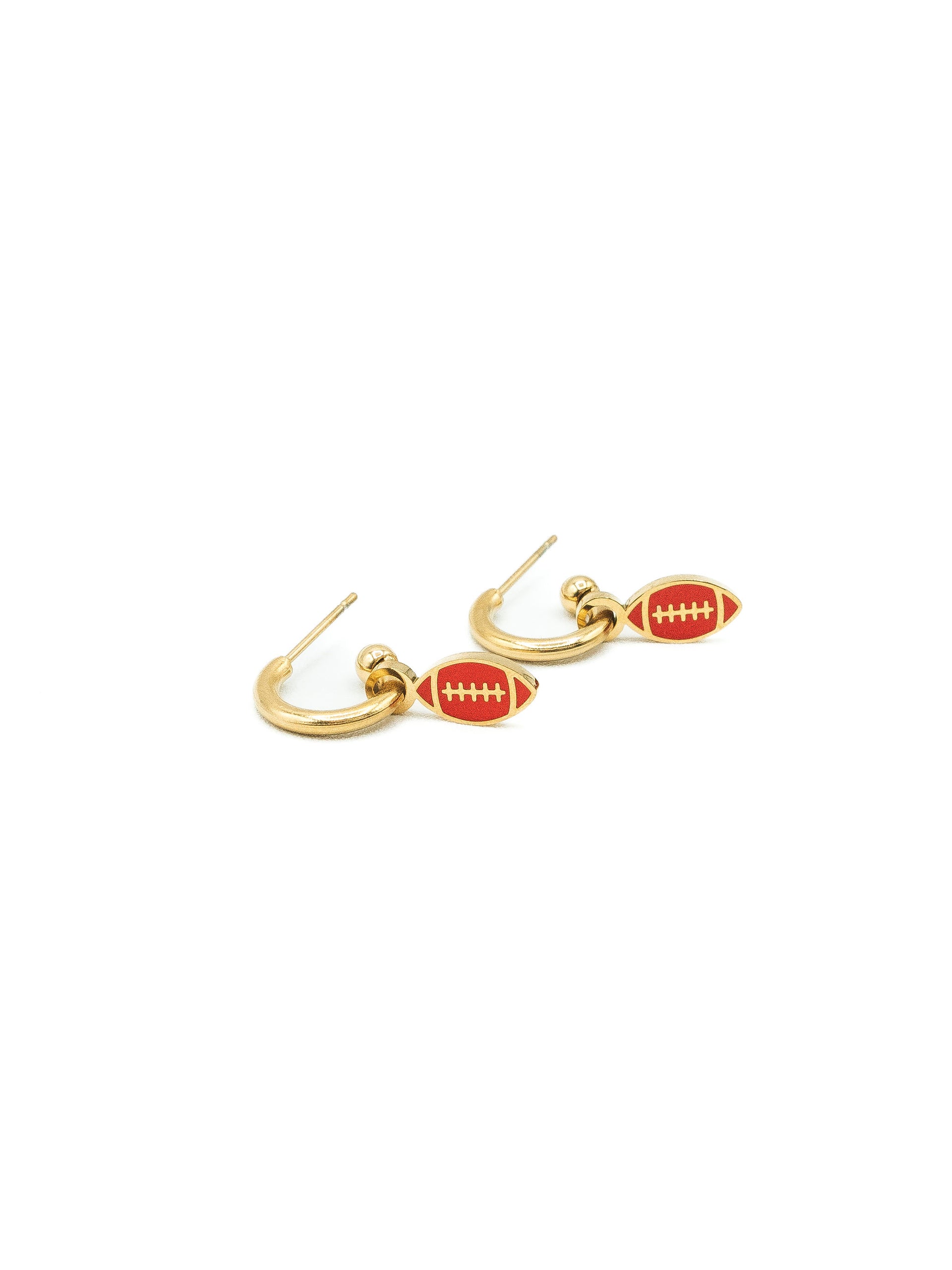 Kansas City Red & Gold Football Charm Hoop Earrings