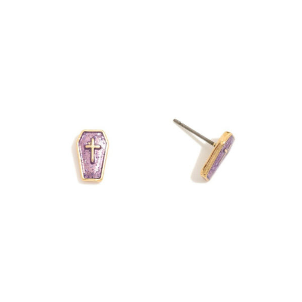 Purple Coffin Stud Earrings