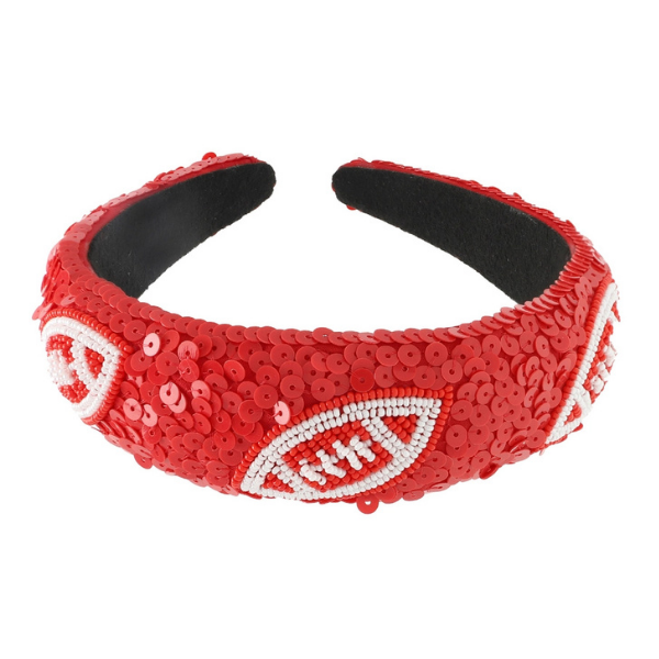 Kansas City White & Red Football Sequin Headband