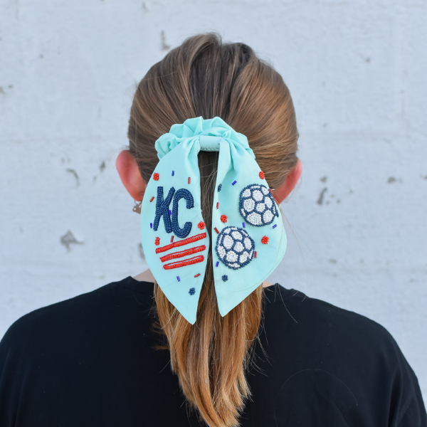 Teal Beaded KC Soccer Ball Scrunchie