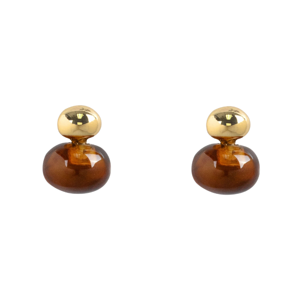 Gold & Oval Stone Stud Earrings
