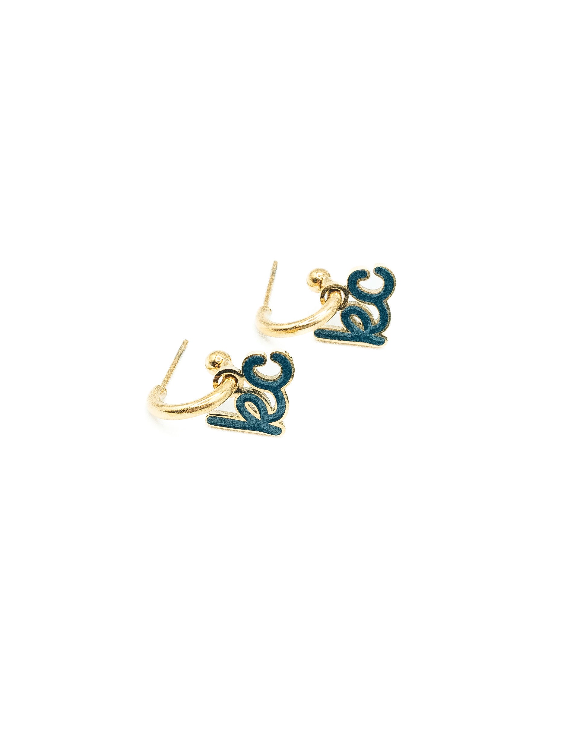 Kansas City Royal Blue Script Charm Huggie Hoop Earrings