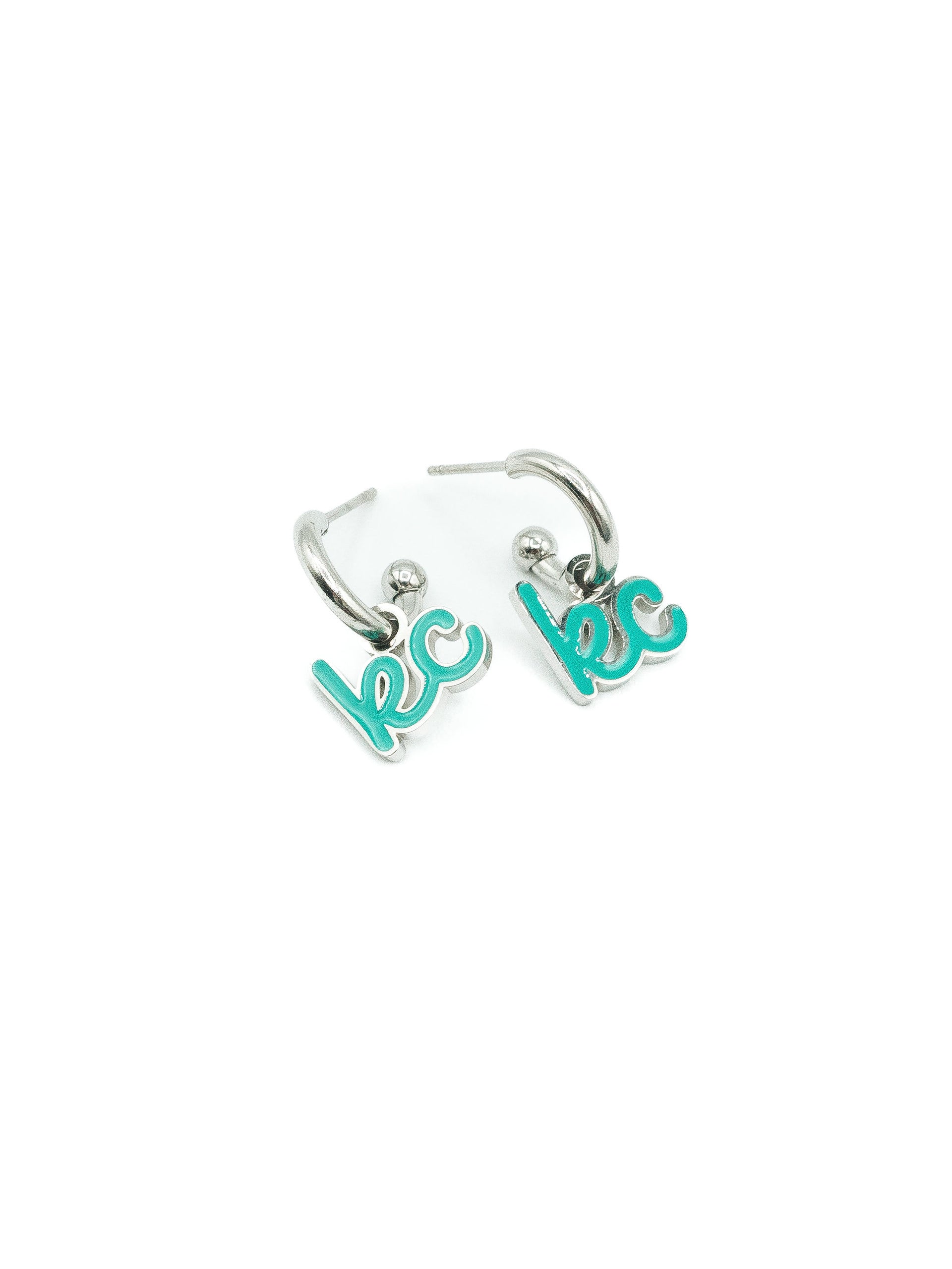 Kansas City Teal Script Charm Huggie Hoop Earrings