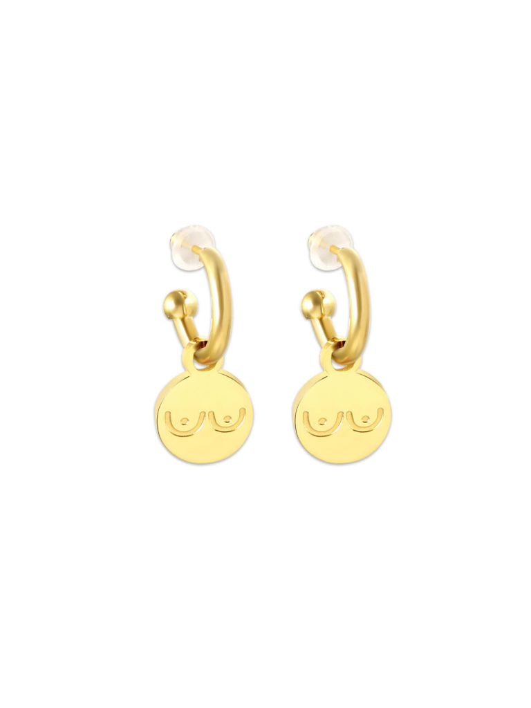 Gold Boob Huggie Hoop Earrings - Main Image