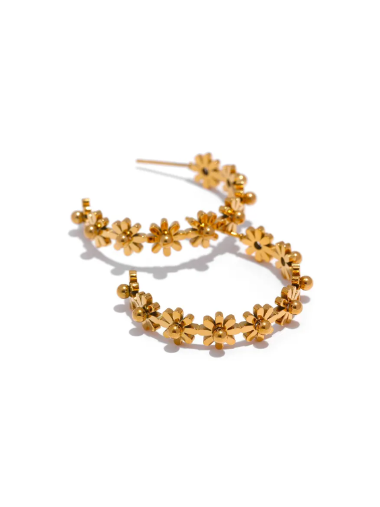 Studded Flower Hoop Earrings
