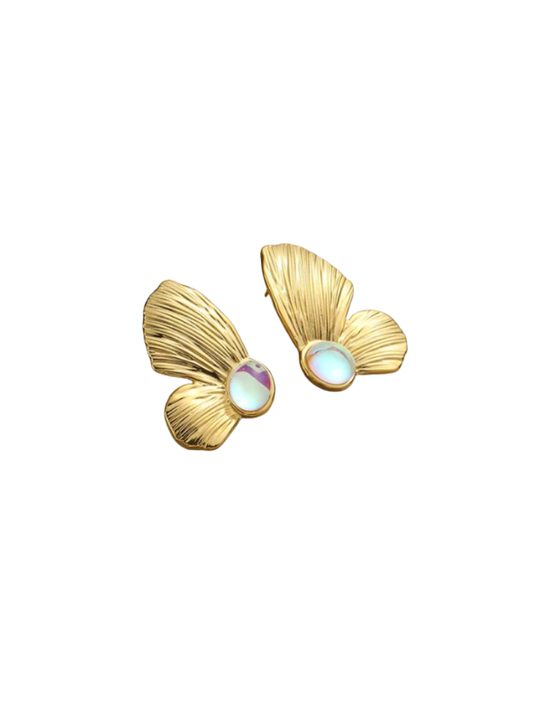 Geometric Bohemian Iridescent Butterfly Wings Fan Earrings