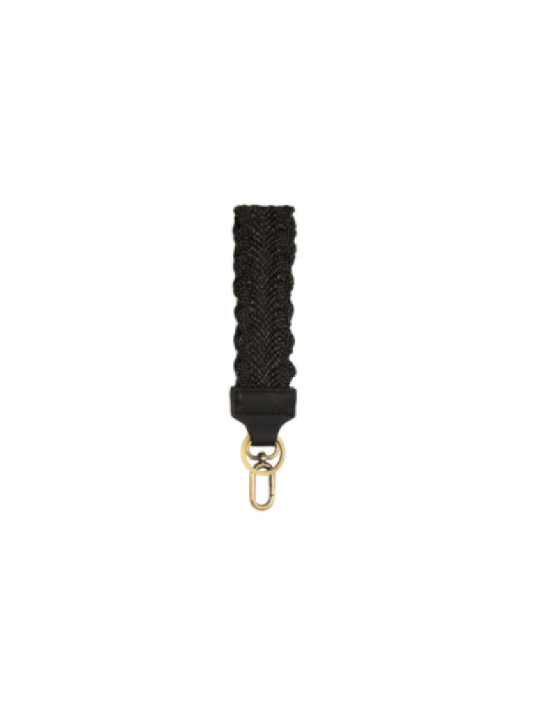1.6" Black Scalloped Straw Easy Find Wristlet Keychain