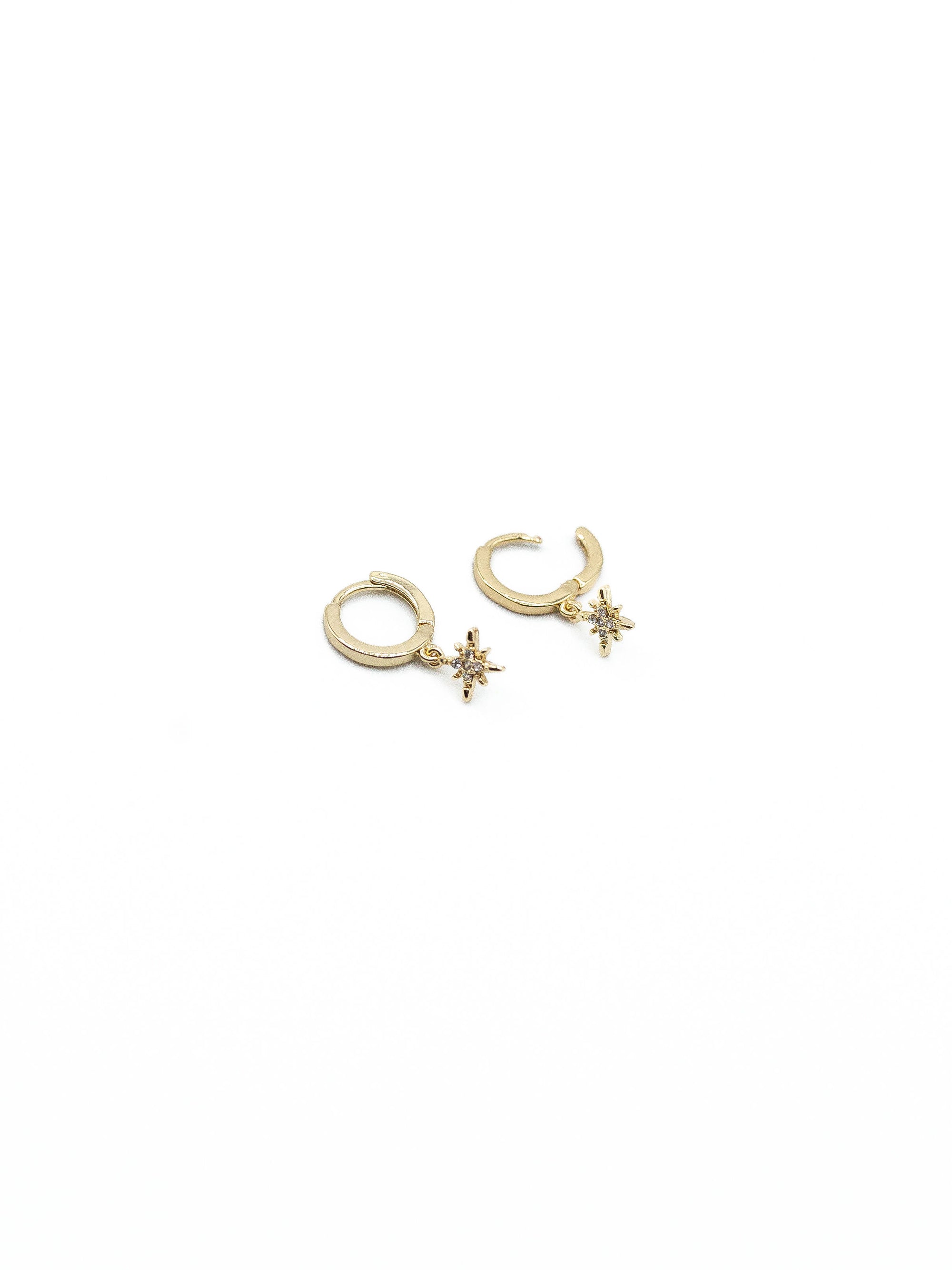 LA Gold Plated Pave North Star Hinge Huggie Earrings