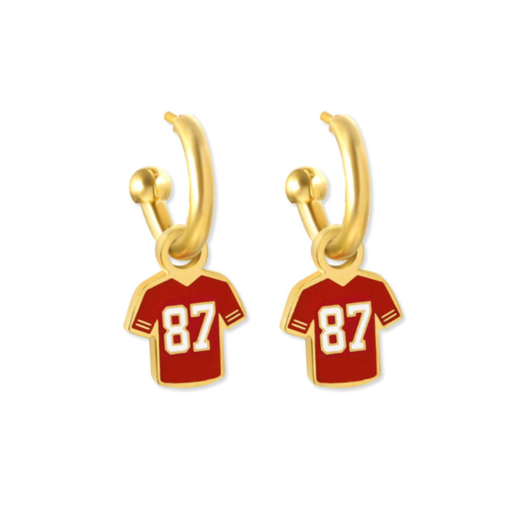 Kansas City Chiefs 87 Tight End Jersey Huggie Hoop Earrings