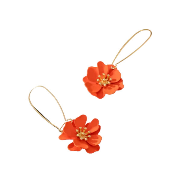 Flower Drop Hoop Earrings