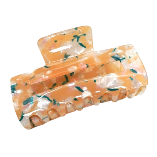 Opalescent Rectangle Claw Clip - Orange & Green