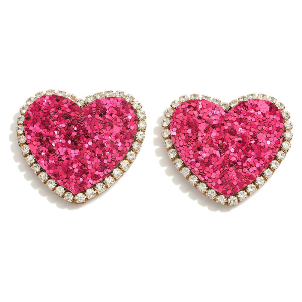 Rhinestone & Hot Pink Glitter Earrings