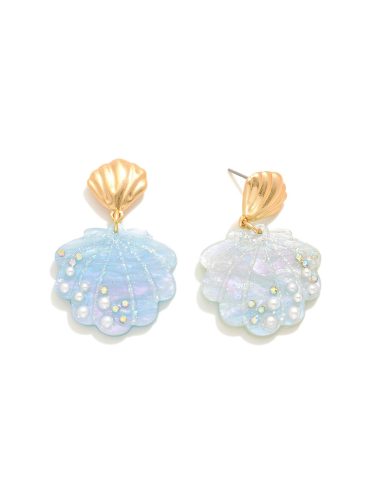 Iridescent Blue Seashell Earrings