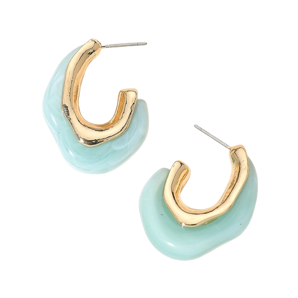 Gold & Marbled Resin Hoop Earrings