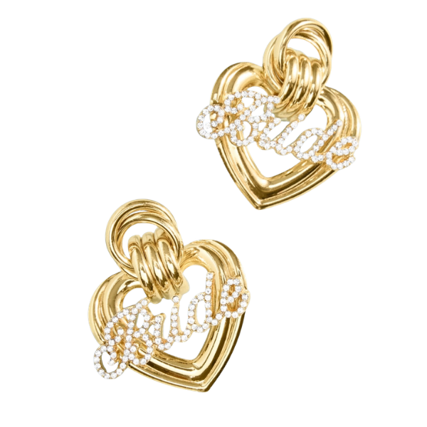 'B R I D E' Pearl Accented Gold Statement Earrings