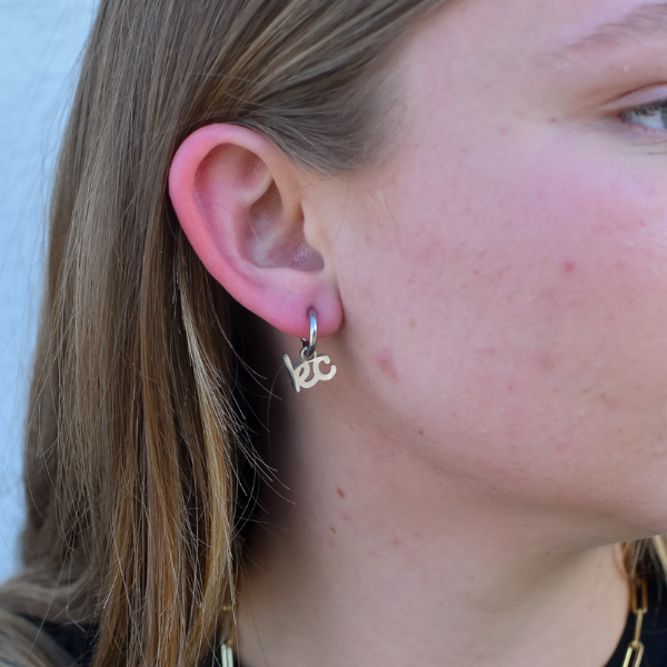 Kansas City Silver Script Charm Huggie Hoop Earrings
