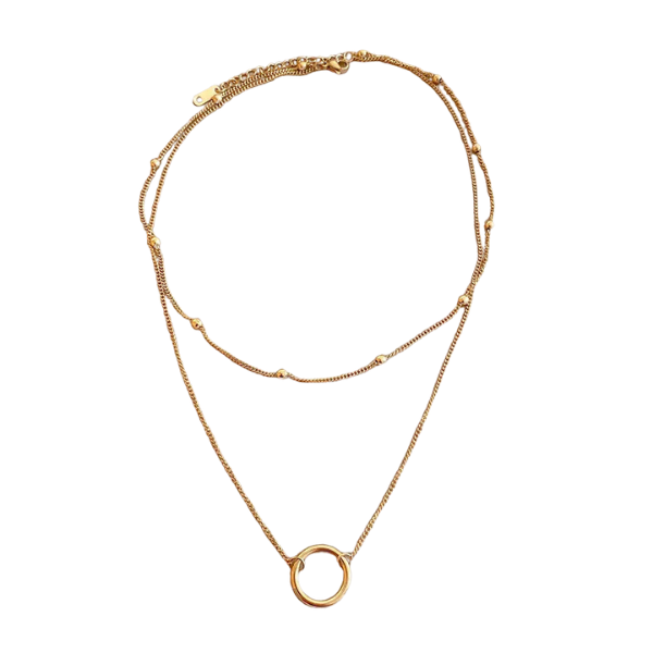 Layered Necklace w/Gold Open Circle Pendant