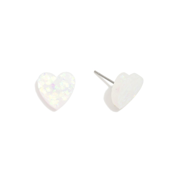 Pearlescent Glitter Heart Stud Earrings