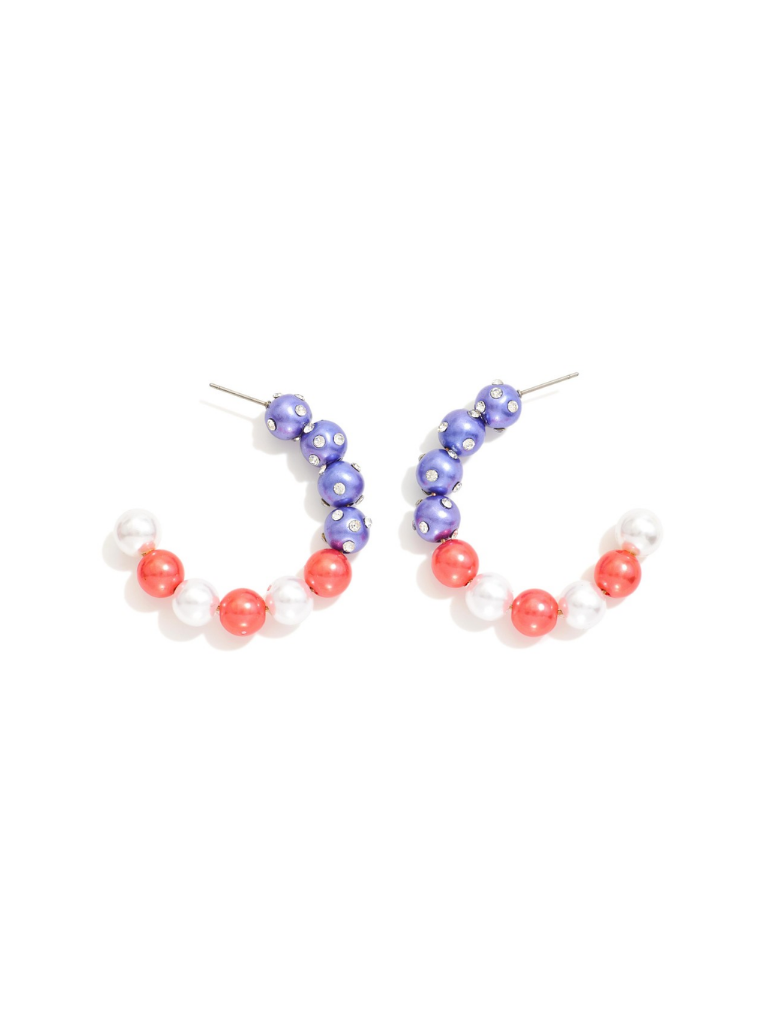 Red, White, and Blue Beaded Hoop Earrings