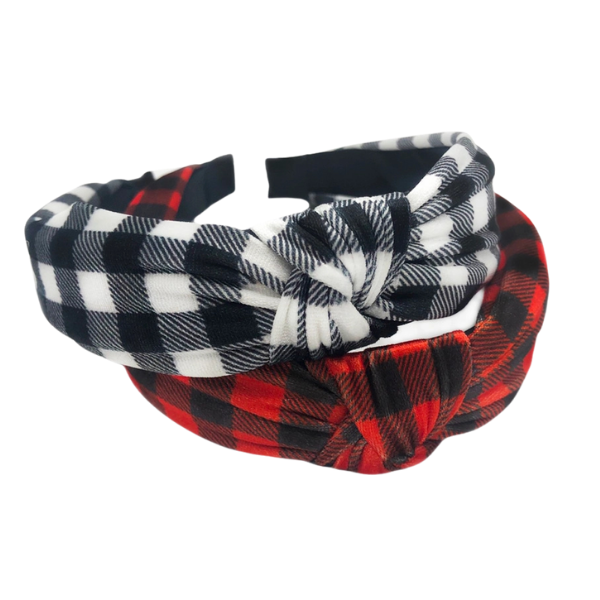 Buffalo Plaid Top Knot Headband