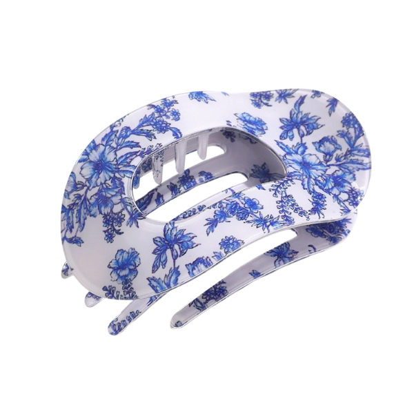 Floral Flat Round Claw Clip - Blue