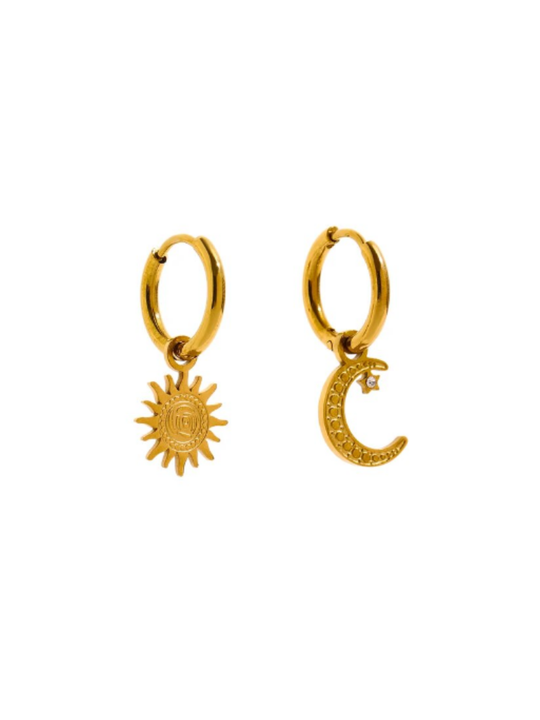 Sun & Moon Charm Huggie Hoop Earrings
