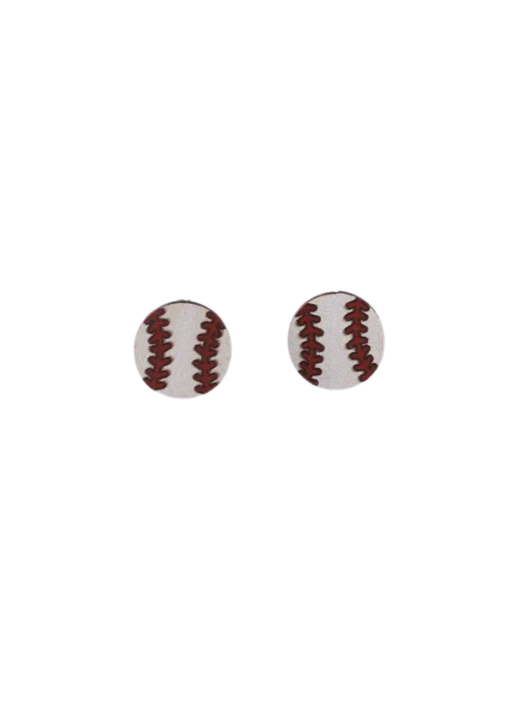 Wood Baseball Stud Earrings