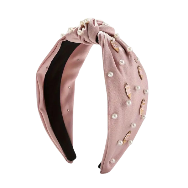 Pearl & Pink Pencil Charm Pink Fabric Headband