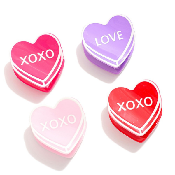 4pc Candy Hearts Claw Clip Set