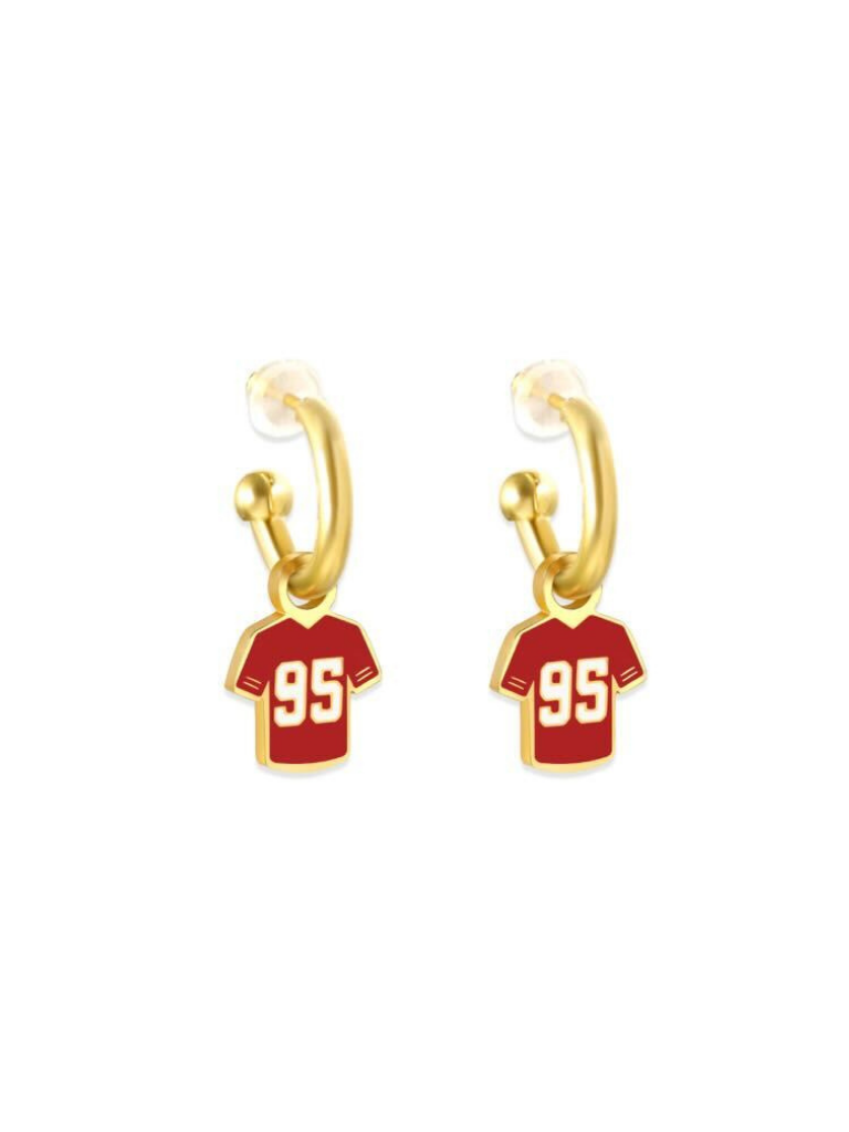 Kansas City Chiefs #95 Defensive Tackle Jersey Huggie Hoop Earrings