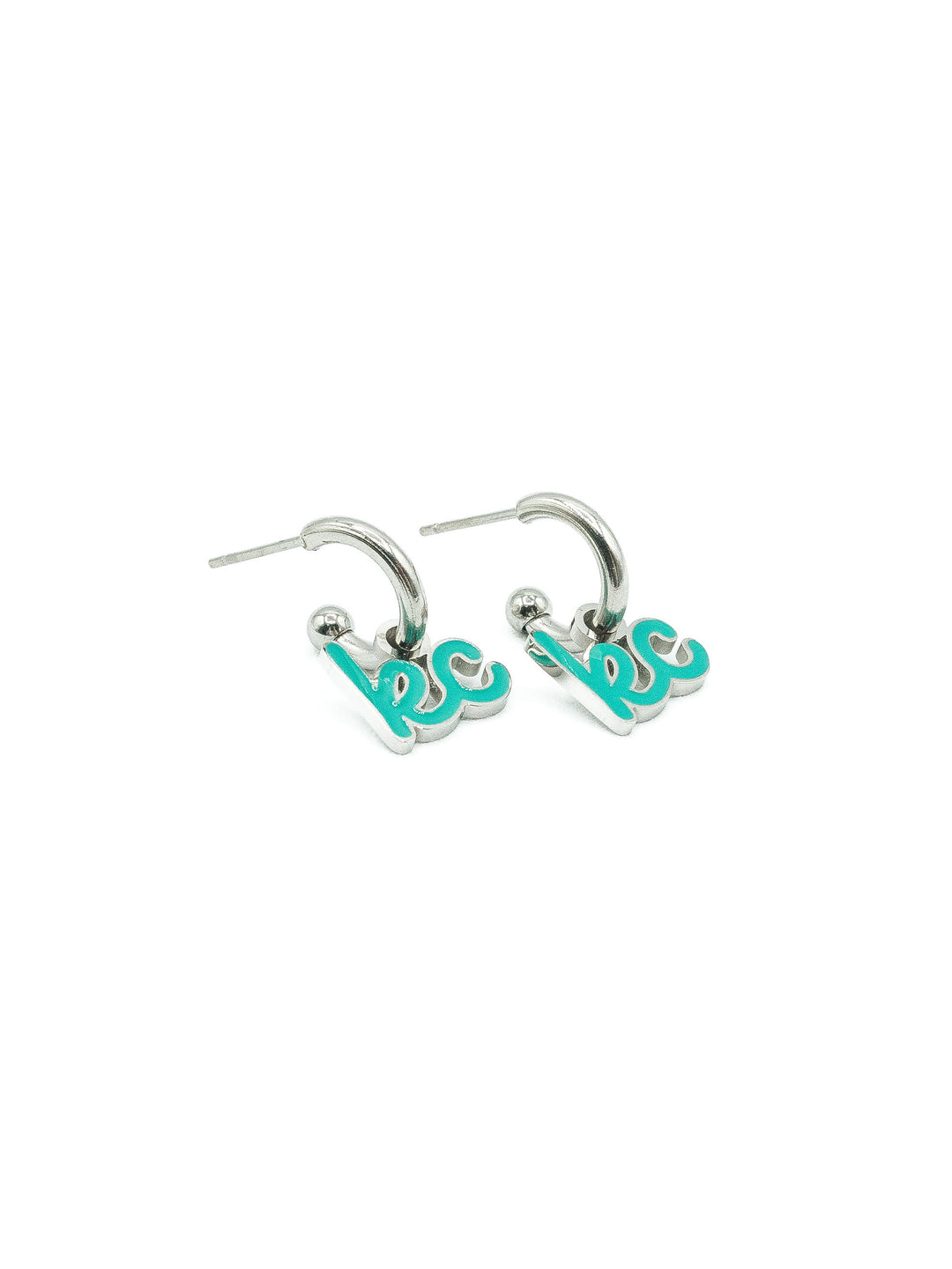 Kansas City Teal Script Charm Huggie Hoop Earrings
