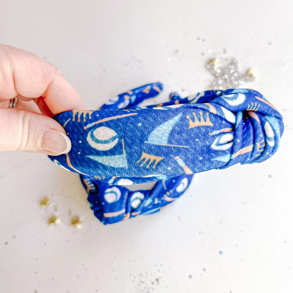 Evie Pearl Kansas City Blue Bows Top Knot Headband
