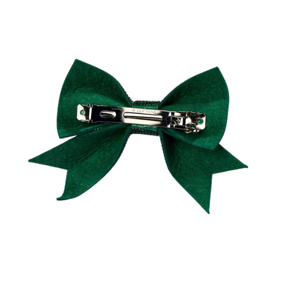 Green Rhinestone Bow Clip