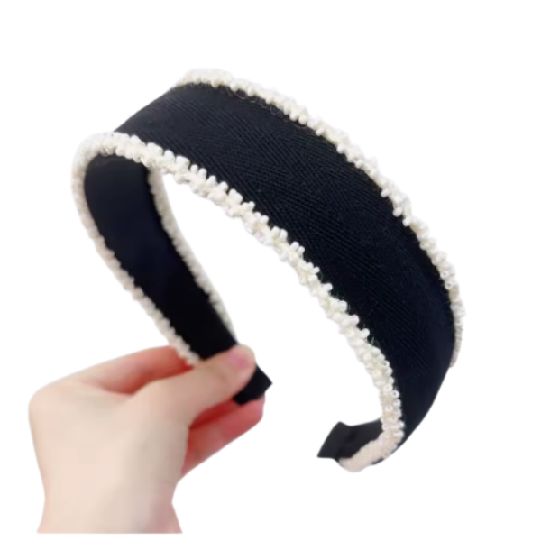 Black Headband w/Pearl Accented Edge