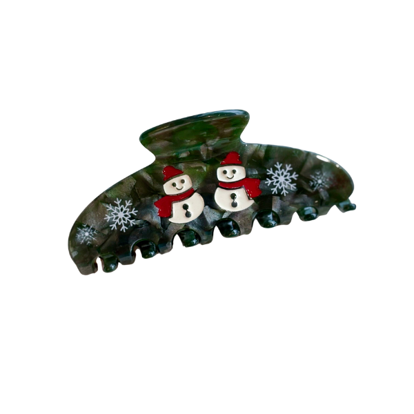 Holiday Claw Clips - Green Snowmen