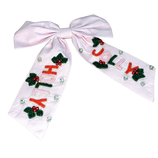 Holiday Beaded Bows - Pink Holly Jolly