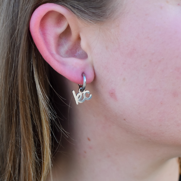 Kansas City Silver Script Charm Huggie Hoop Earrings