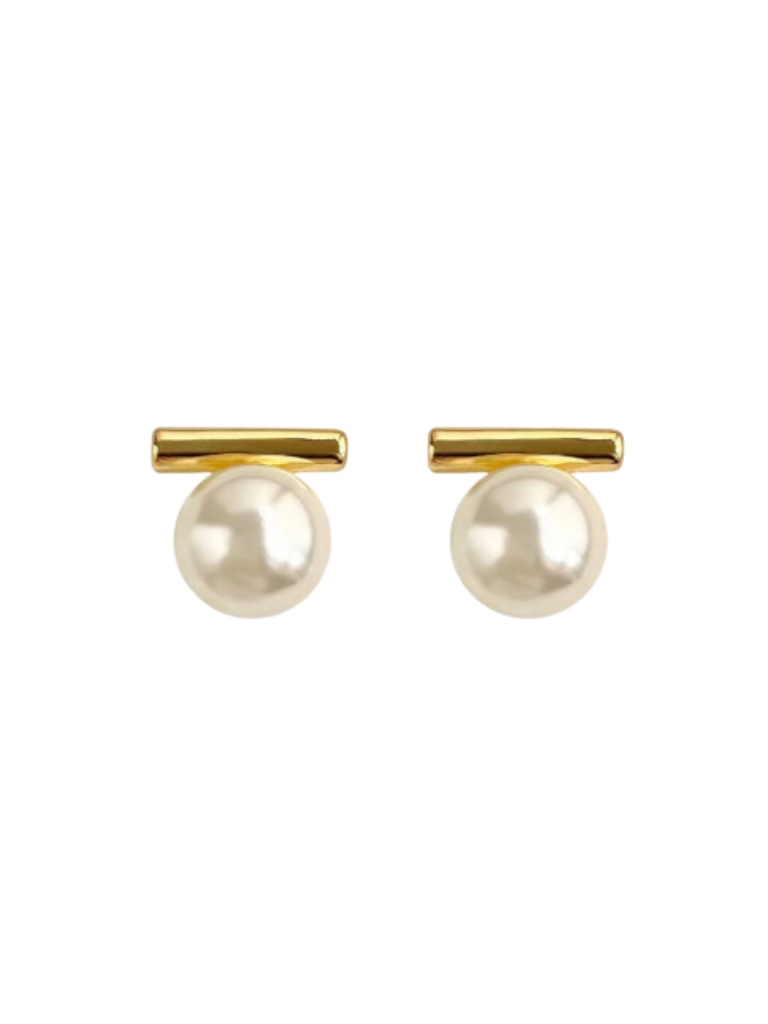 Gold Bar w/Pearl Accent Stud Earrings