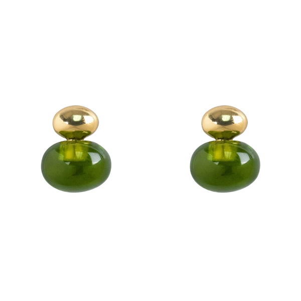 Gold & Oval Stone Stud Earrings
