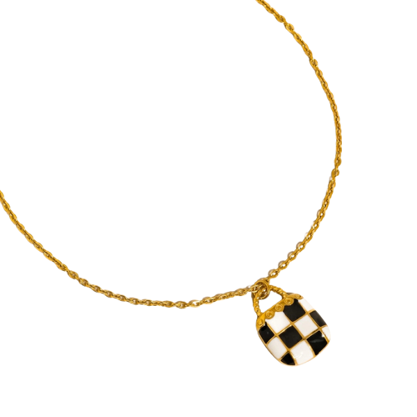 Onrae 18K Gold Non-Tarnish Checkered Pendant Necklace