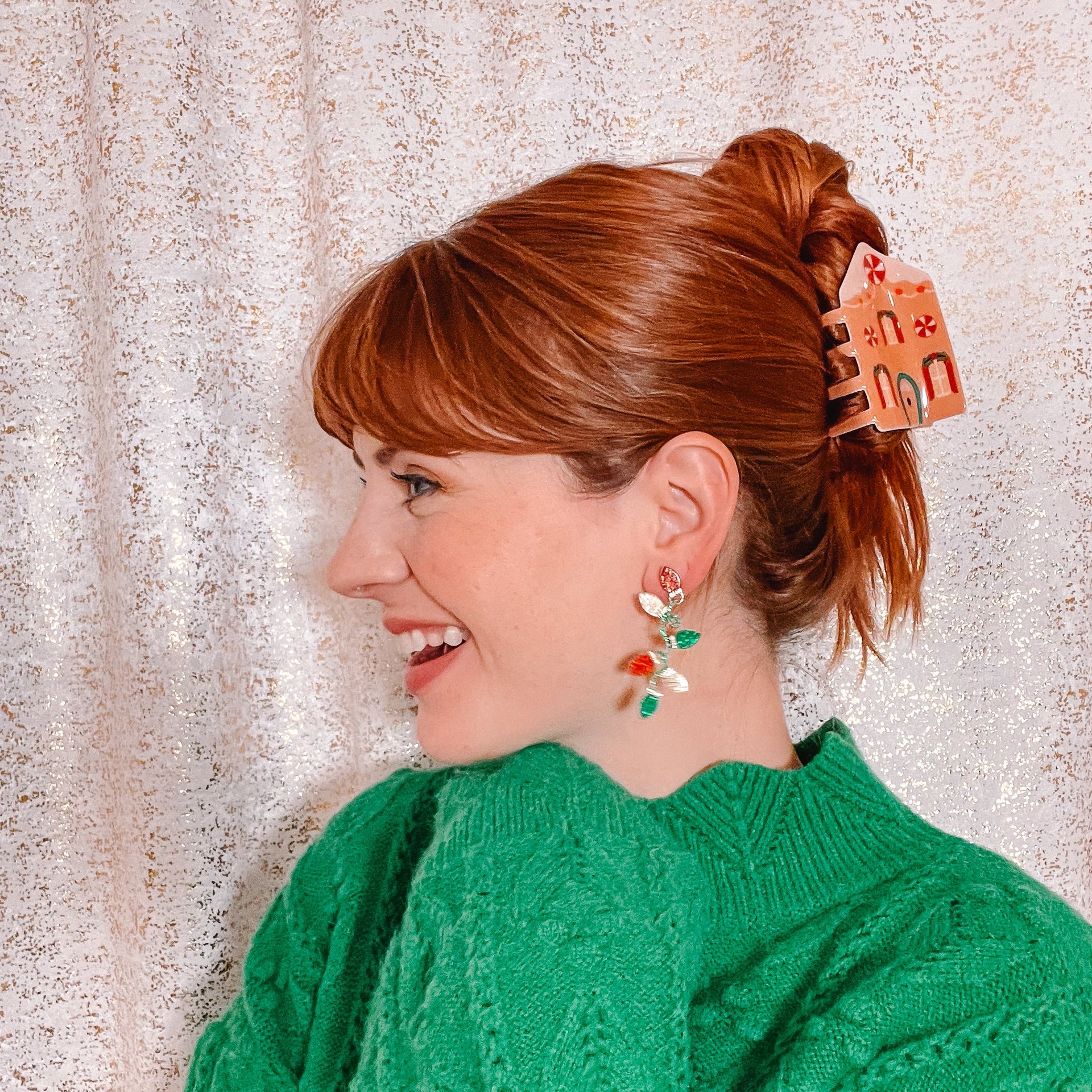 Holiday Claw Clips - Pink Gingerbread House