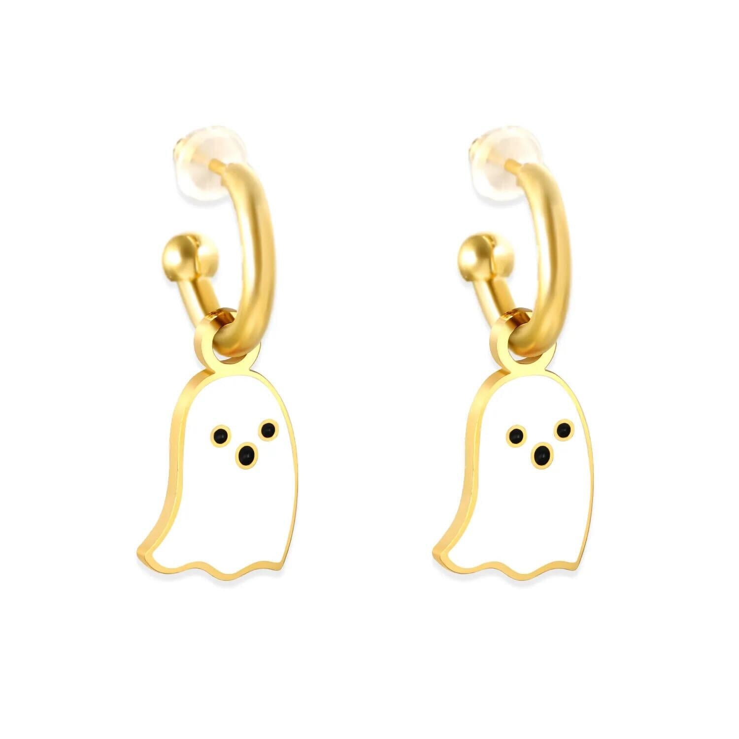 Ghost Charm Huggie Hoop Earrings