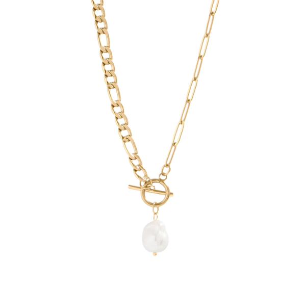 18K Gold Pvd Toggle Clasp Freshwater Pearl Necklace
